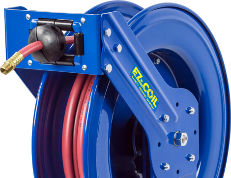 Side mount reel with guide arm less hose 300PSI Air/Water general industrial applications 1/2x50 EZ-Coil safety system equipped